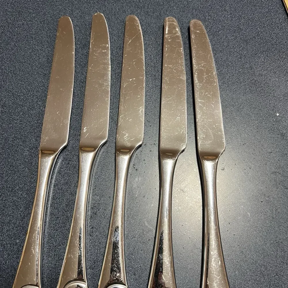 Robert Welch Stainless Ammonite Bright 5 French Hollow Pistol Knives 9 7/8